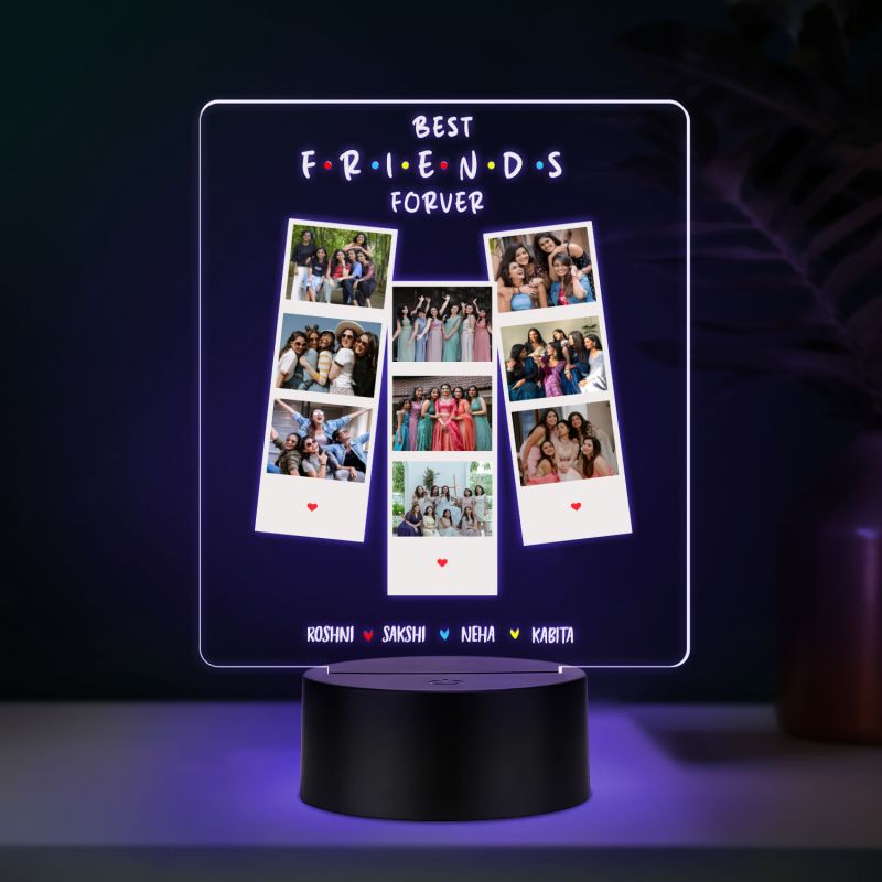 Personalized Best Friend Forever Photo Collage LED Lamp with Multicolored Light Birthday Gift for Bestie Memorable Gift for Friends